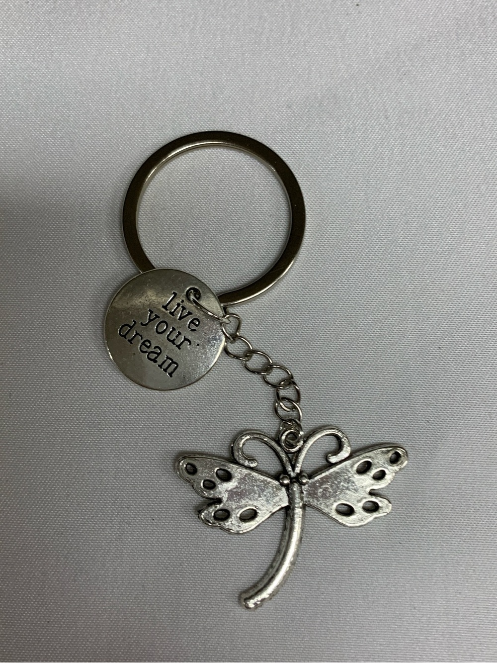 Live Your Dream Silver Dragonfly Keychain